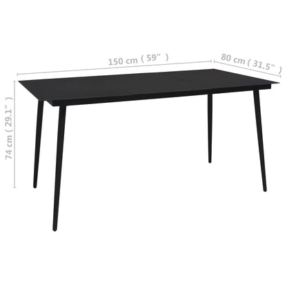 vidaXL Dining Set | Black | Cotton rope, powder-coated steel, tempered glass