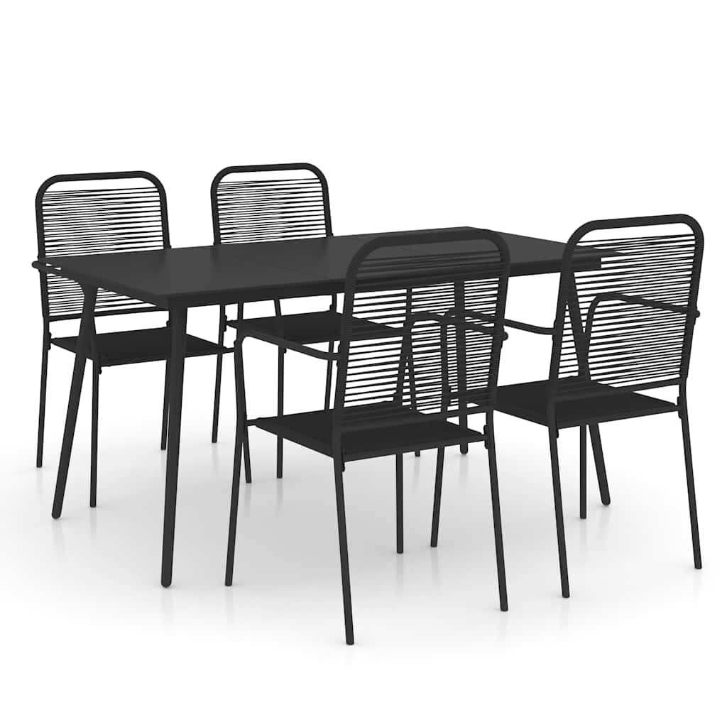 vidaXL Dining Set | Black | Cotton Rope, Powder-Coated Steel, Tempered Glass