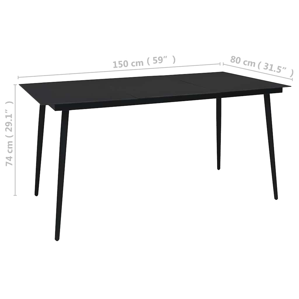 vidaXL Dining Set | Black | Cotton Rope, Powder-Coated Steel, Tempered Glass