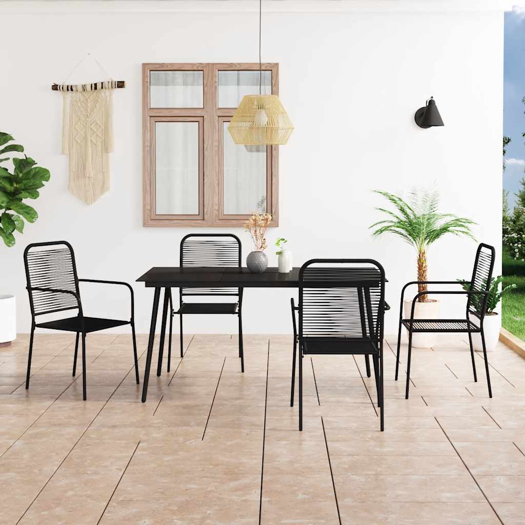 vidaXL Dining Set | Black | Cotton Rope, Powder-Coated Steel, Tempered Glass
