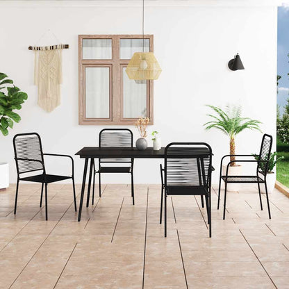 vidaXL Dining Set | Black | Cotton Rope, Powder-Coated Steel, Tempered Glass