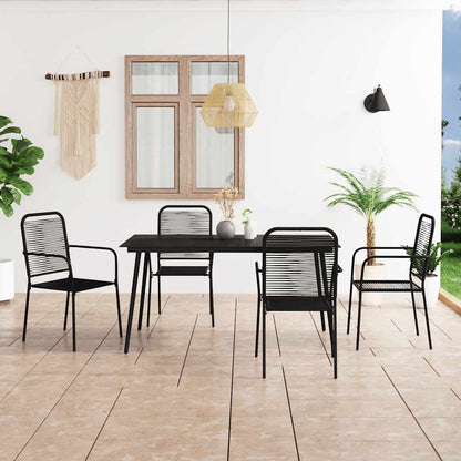 vidaXL Dining Set | Black | Cotton Rope, Powder-Coated Steel, Tempered Glass