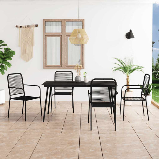 vidaXL Dining Set | Black | Cotton Rope, Powder-Coated Steel, Tempered Glass