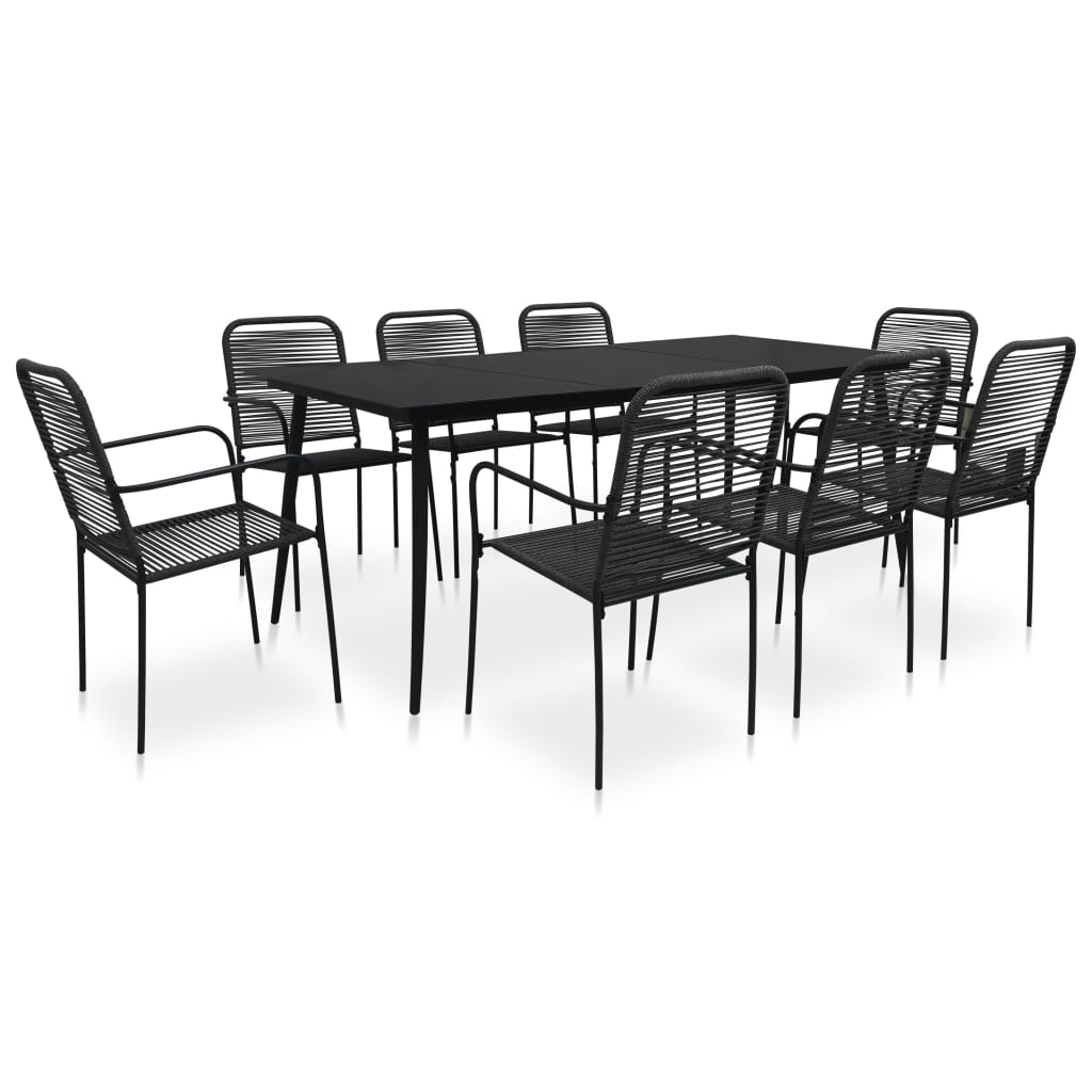vidaXL Dining Set | Black | Cotton rope, powder-coated steel, tempered glass