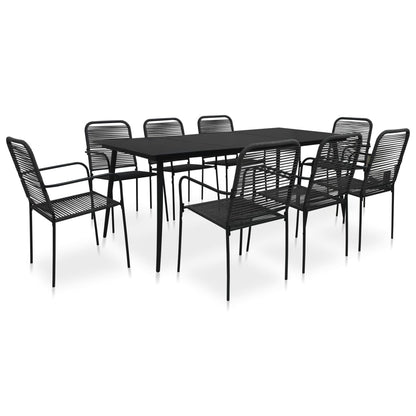 vidaXL Dining Set | Black | Cotton rope, powder-coated steel, tempered glass