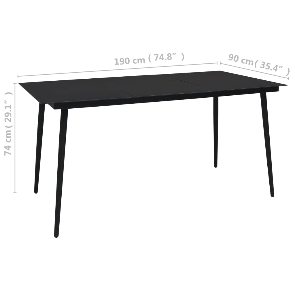vidaXL Dining Set | Black | Cotton rope, powder-coated steel, tempered glass