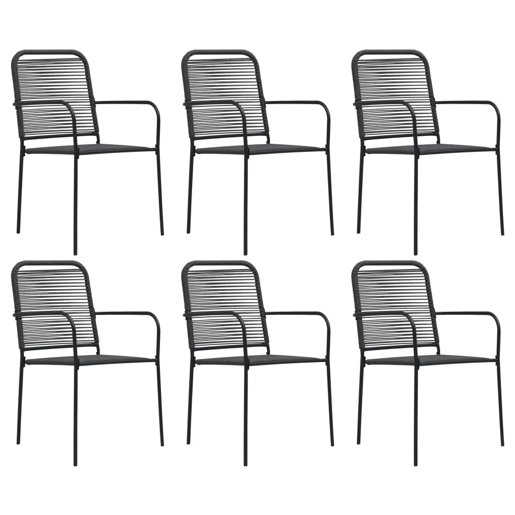 vidaXL Dining Set | Black | Cotton Rope, Powder-Coated Steel, Tempered Glass