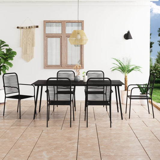 vidaXL Dining Set | Black | Cotton Rope, Powder-Coated Steel, Tempered Glass