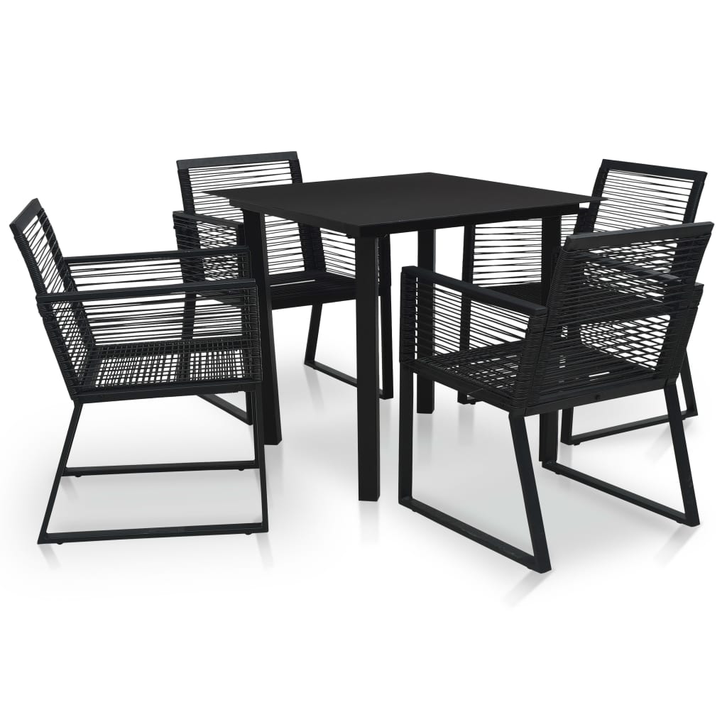vidaXL Dining Set | Black | PVC rattan, powder-coated steel, glass