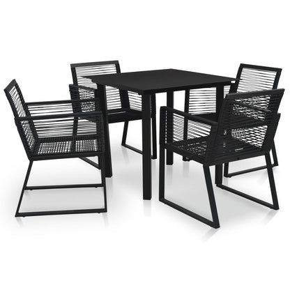 vidaXL Dining Set | Black | PVC rattan, powder-coated steel, glass