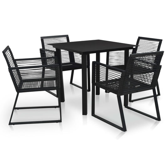 vidaXL Dining Set | Black | PVC rattan, powder-coated steel, glass