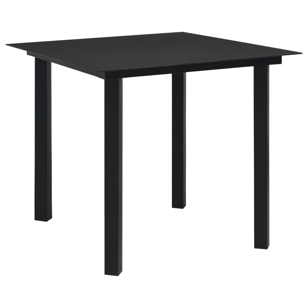 vidaXL Dining Set | Black | PVC rattan, powder-coated steel, glass