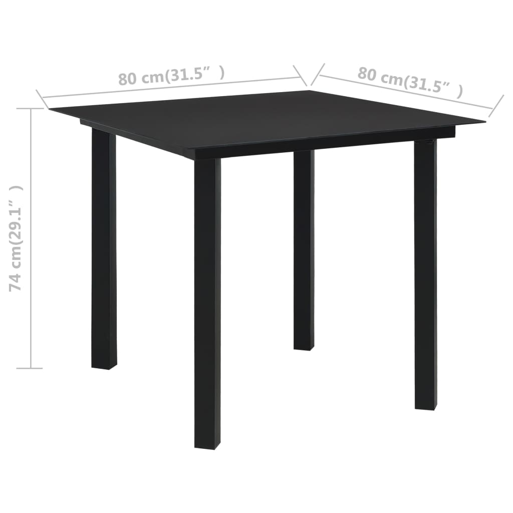 vidaXL Dining Set | Black | PVC rattan, powder-coated steel, glass