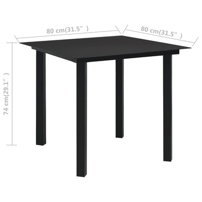 vidaXL Dining Set | Black | PVC rattan, powder-coated steel, glass