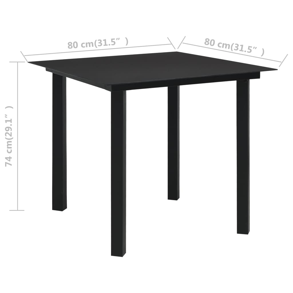 vidaXL Dining Set | Black | PVC rattan, powder-coated steel, glass | Medium