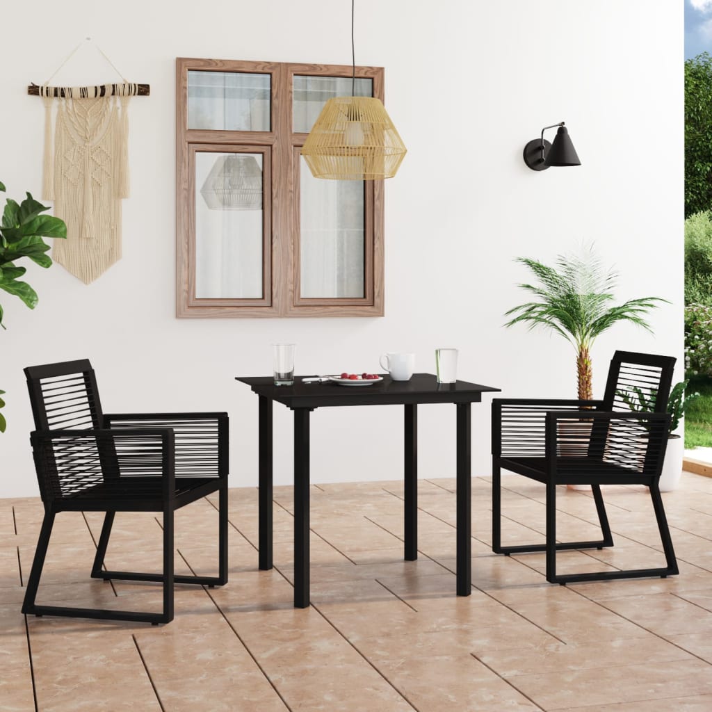 vidaXL Dining Set | Black | PVC rattan, powder-coated steel, glass | Medium