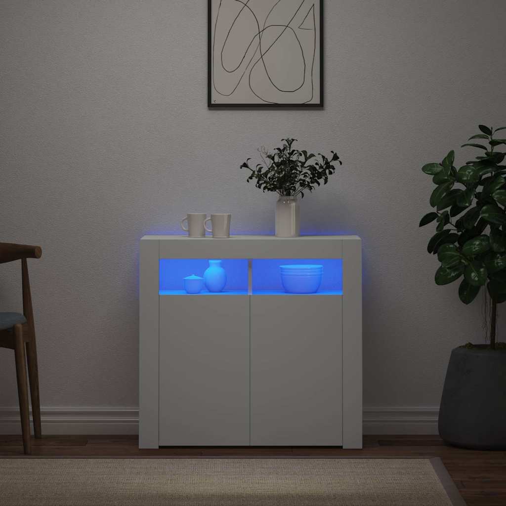 804328 vidaXL Sideboard with LED Lights White 80x35x75 cm