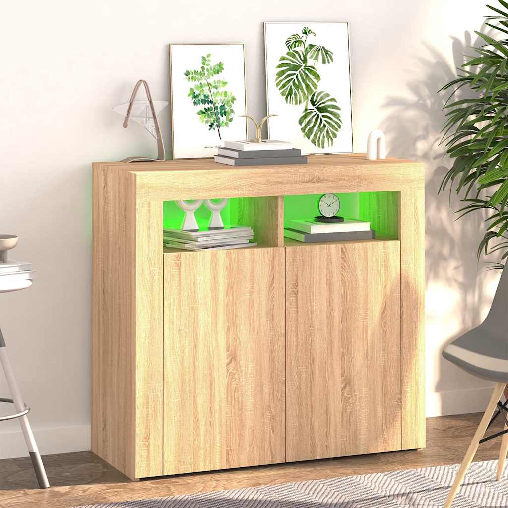 804331 vidaXL Sideboard with LED Lights Sonoma Oak 80x35x75 cm