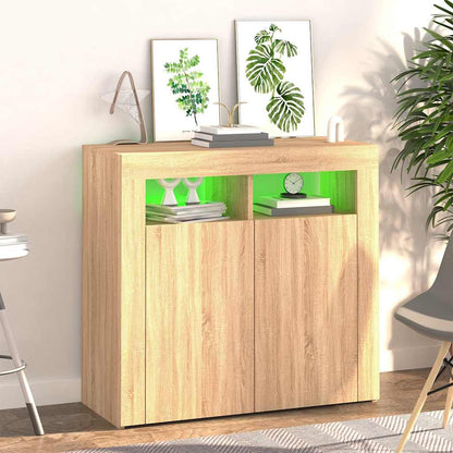 804331 vidaXL Sideboard with LED Lights Sonoma Oak 80x35x75 cm