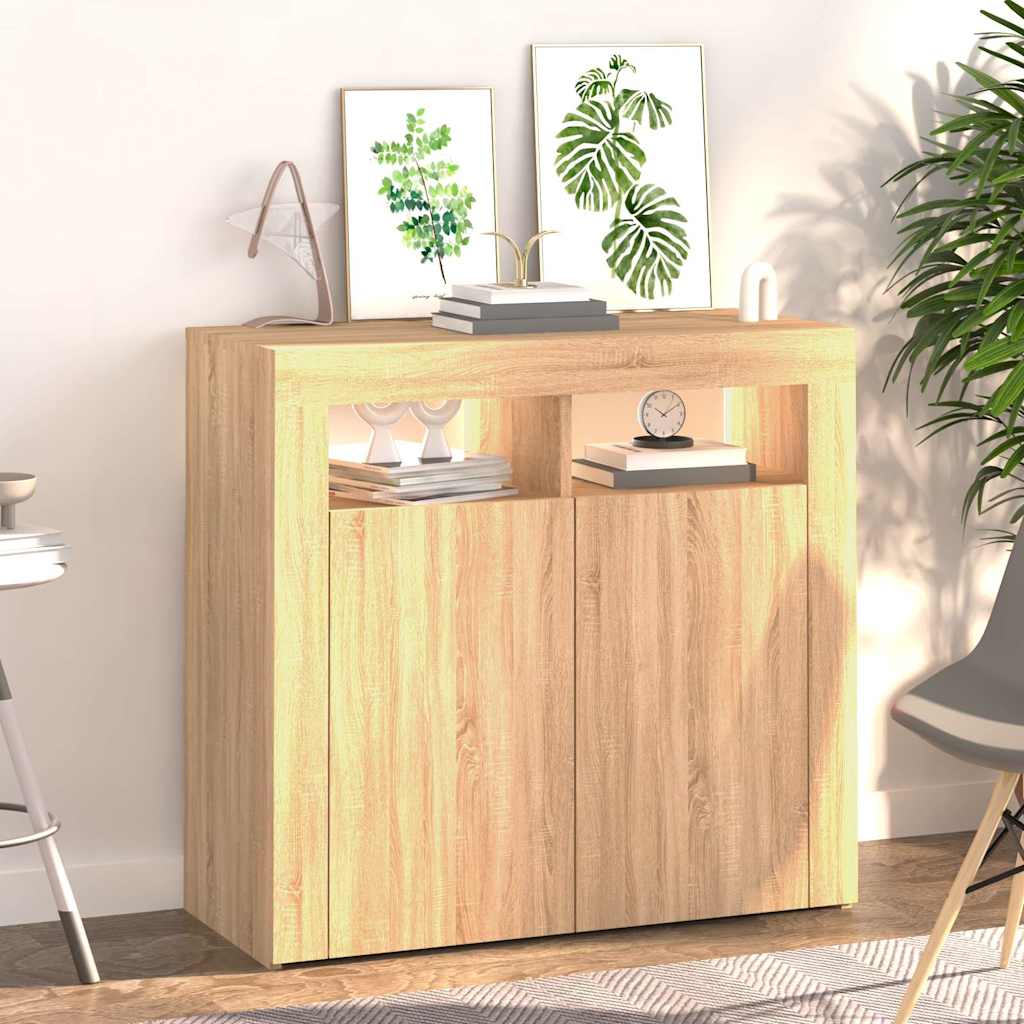 804331 vidaXL Sideboard with LED Lights Sonoma Oak 80x35x75 cm