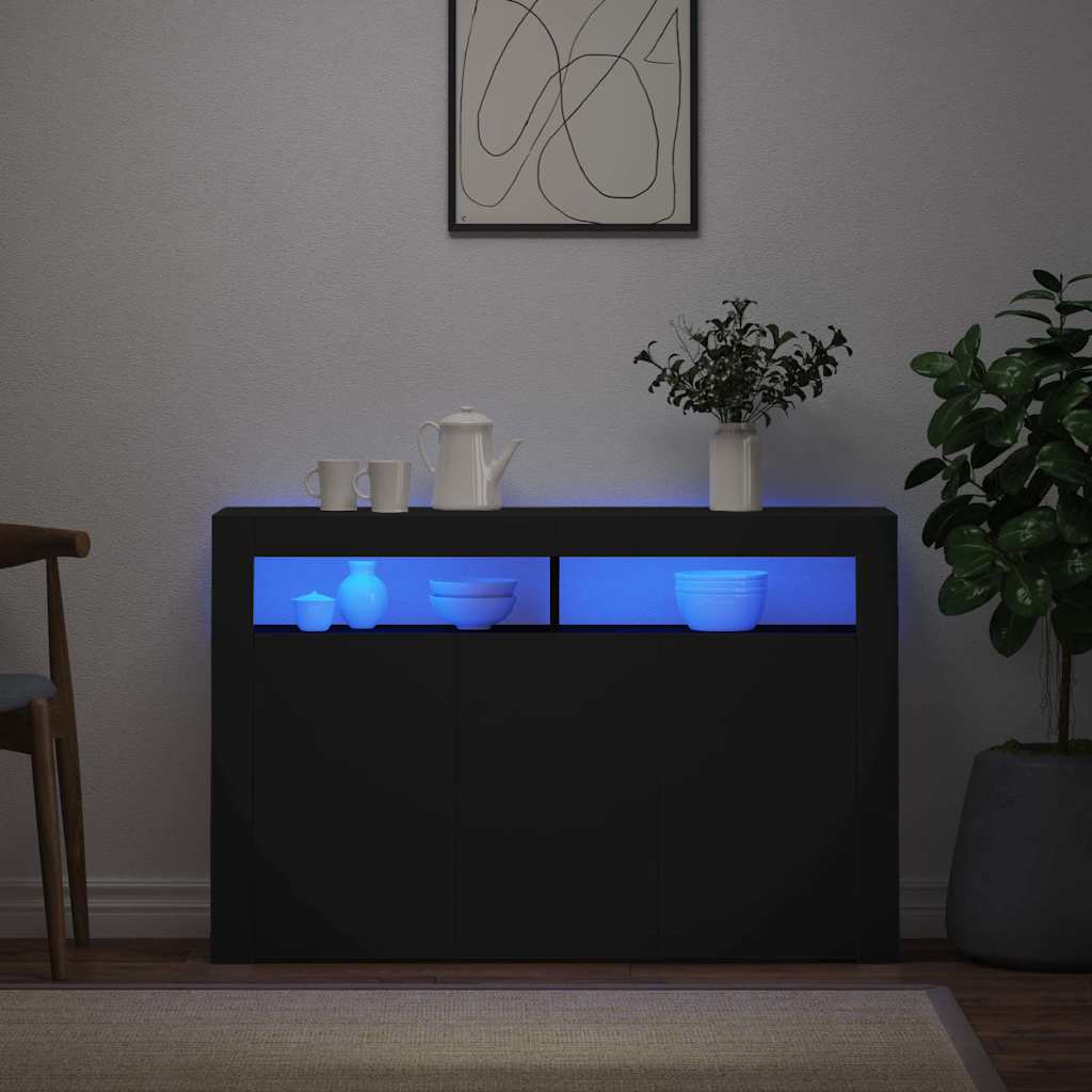 vidaXL Sideboard with LED Lights Black 115.5x30x75 cm