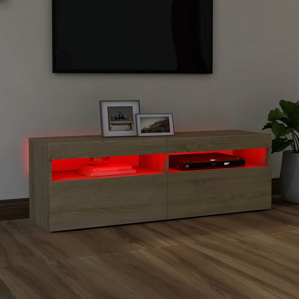 804376 vidaXL TV Cabinet with LED Lights Sonoma Oak 120x35x40 cm