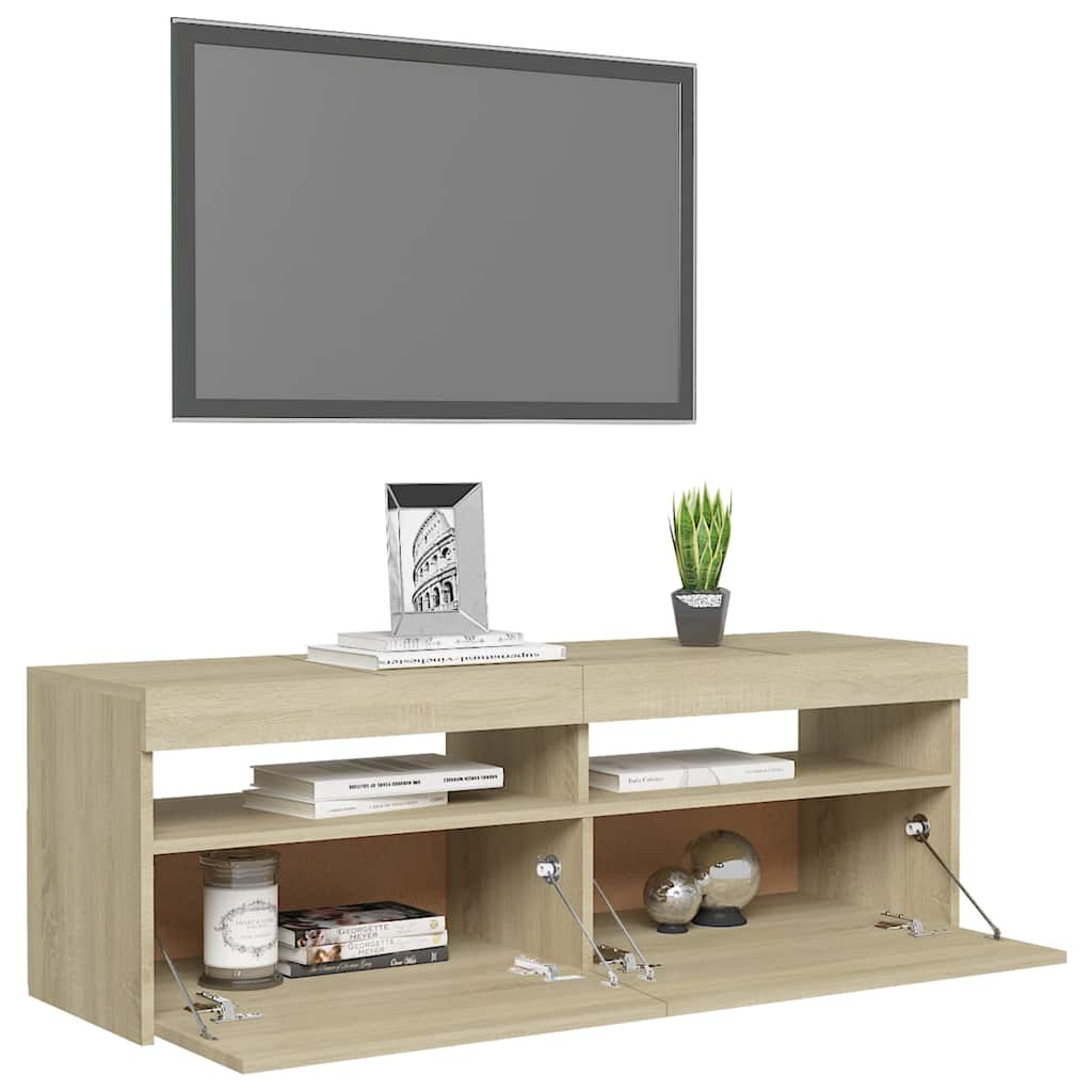 804376 vidaXL TV Cabinet with LED Lights Sonoma Oak 120x35x40 cm