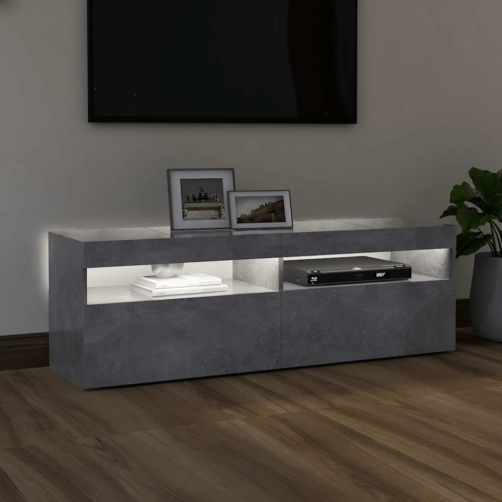 804377 vidaXL TV Cabinet with LED Lights Concrete Grey 120x35x40 cm