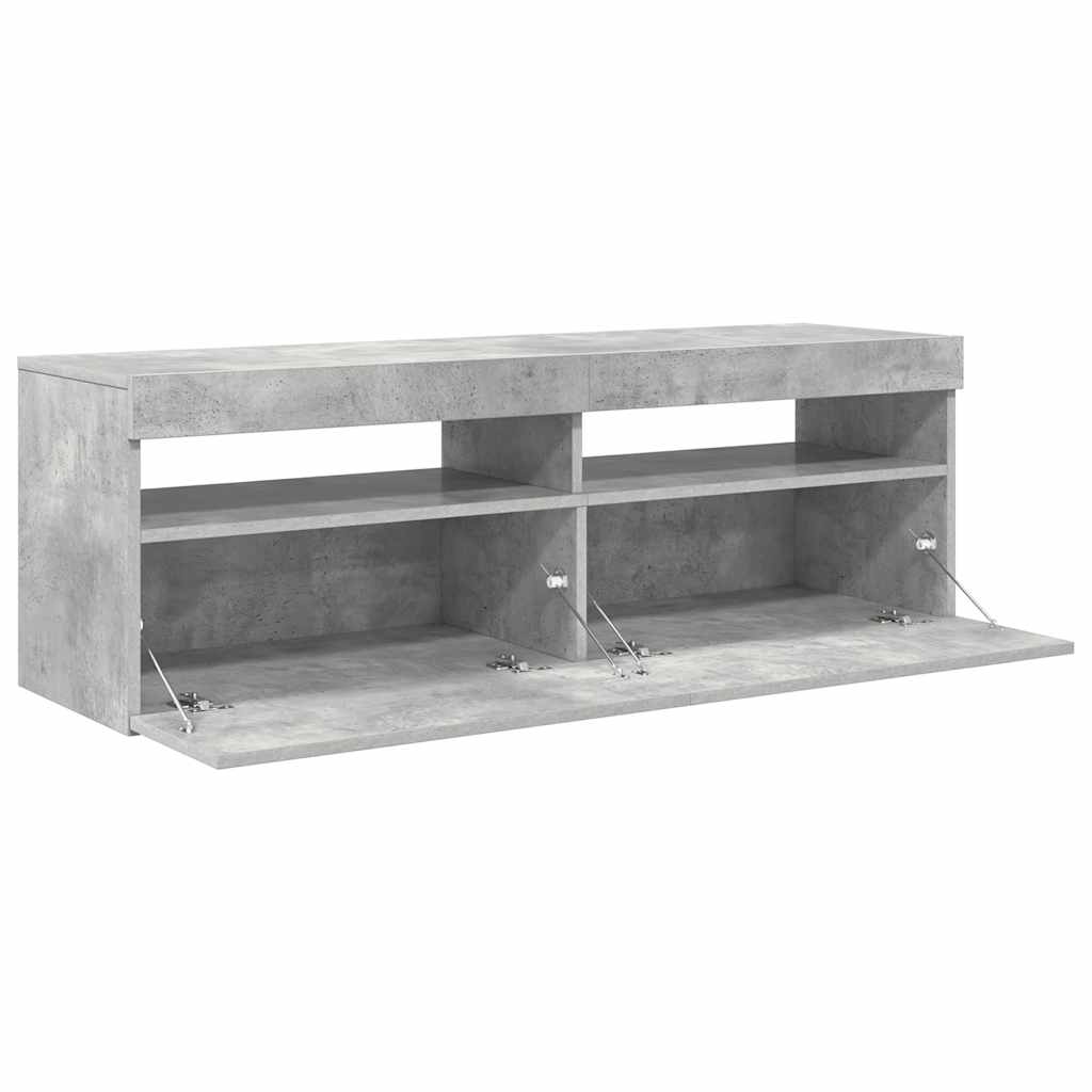 804377 vidaXL TV Cabinet with LED Lights Concrete Grey 120x35x40 cm