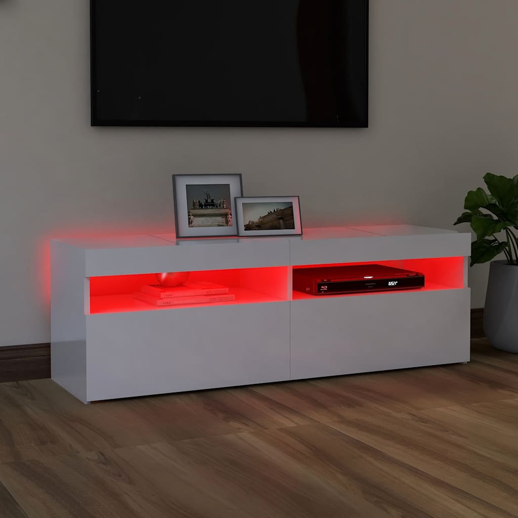 804379 vidaXL TV Cabinet with LED Lights High Gloss White 120x35x40 cm