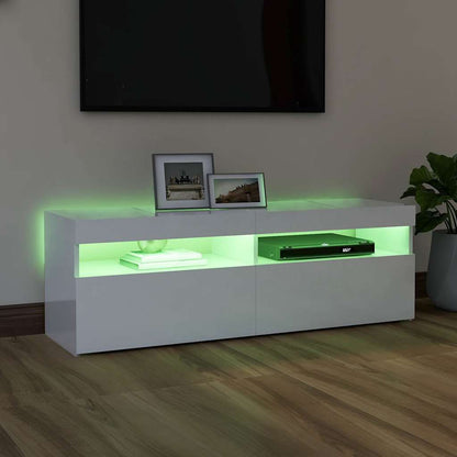 804379 vidaXL TV Cabinet with LED Lights High Gloss White 120x35x40 cm