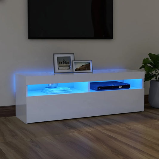 804379 vidaXL TV Cabinet with LED Lights High Gloss White 120x35x40 cm