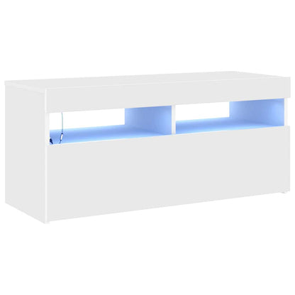 804382 vidaXL TV Cabinet with LED Lights White 90x35x40 cm