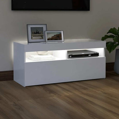 804382 vidaXL TV Cabinet with LED Lights White 90x35x40 cm