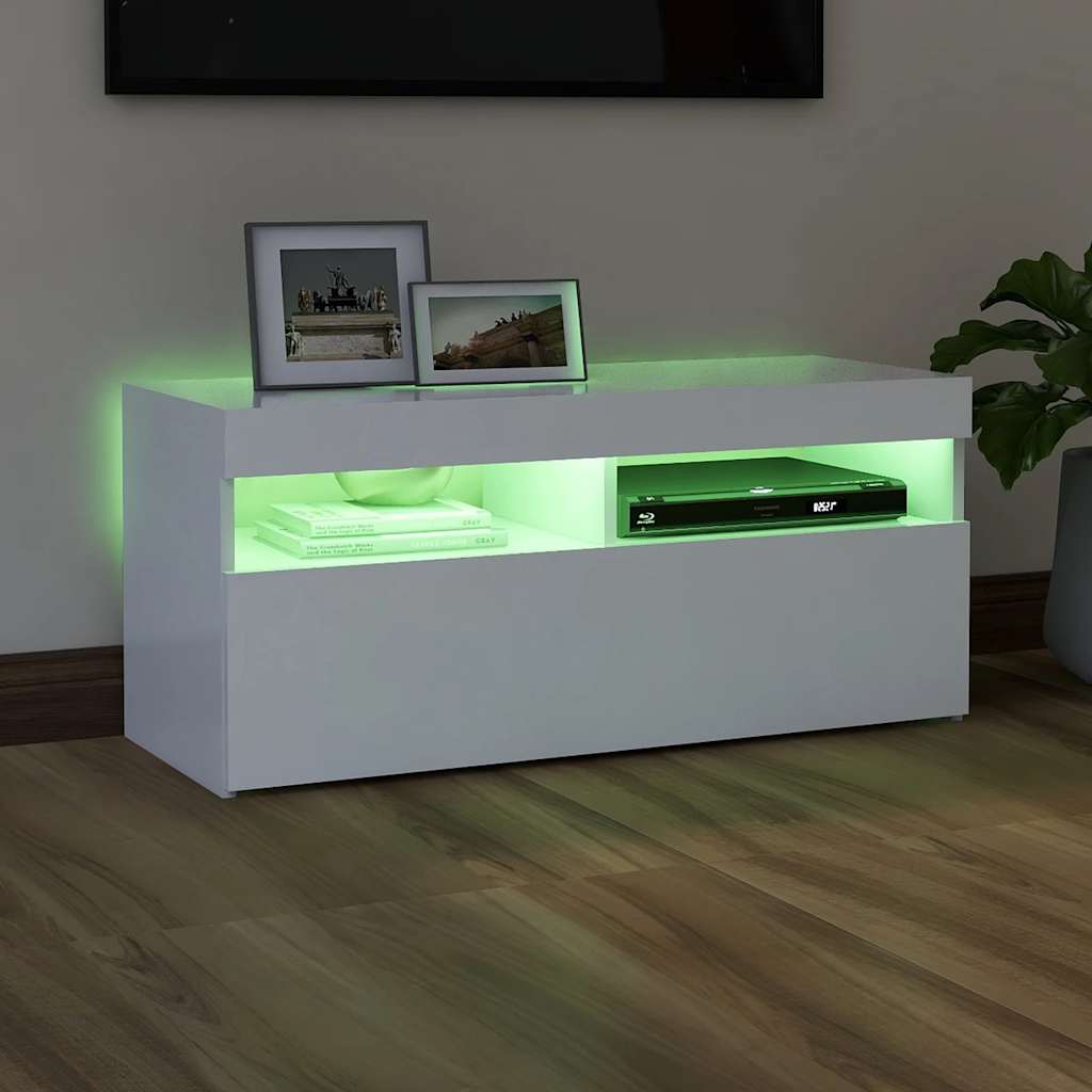 804382 vidaXL TV Cabinet with LED Lights White 90x35x40 cm
