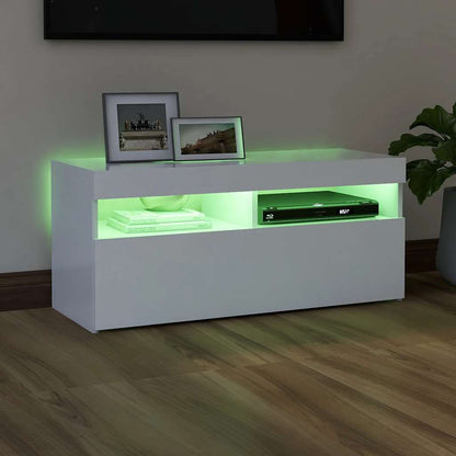 804382 vidaXL TV Cabinet with LED Lights White 90x35x40 cm