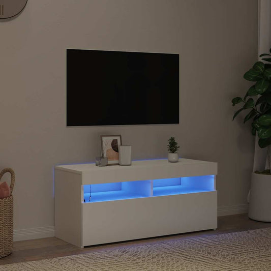 804382 vidaXL TV Cabinet with LED Lights White 90x35x40 cm