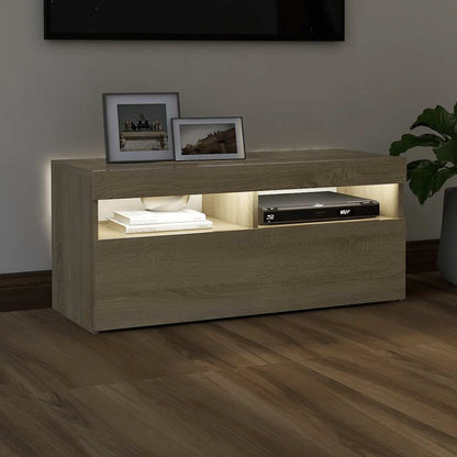804385 vidaXL TV Cabinet with LED Lights Sonoma Oak 90x35x40 cm