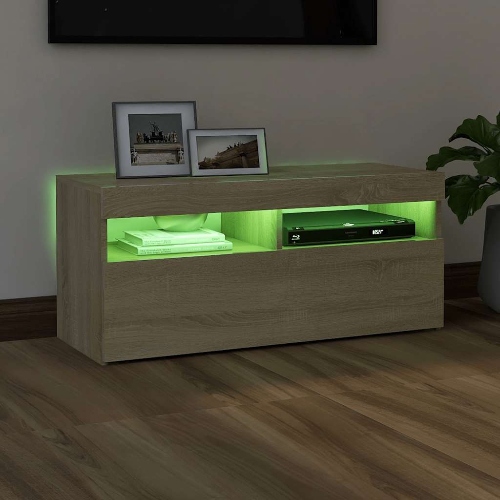 804385 vidaXL TV Cabinet with LED Lights Sonoma Oak 90x35x40 cm