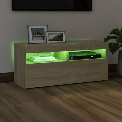 804385 vidaXL TV Cabinet with LED Lights Sonoma Oak 90x35x40 cm