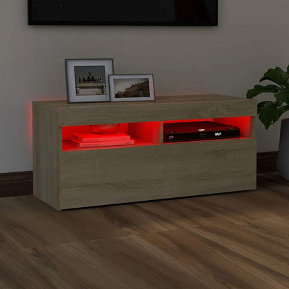 804385 vidaXL TV Cabinet with LED Lights Sonoma Oak 90x35x40 cm