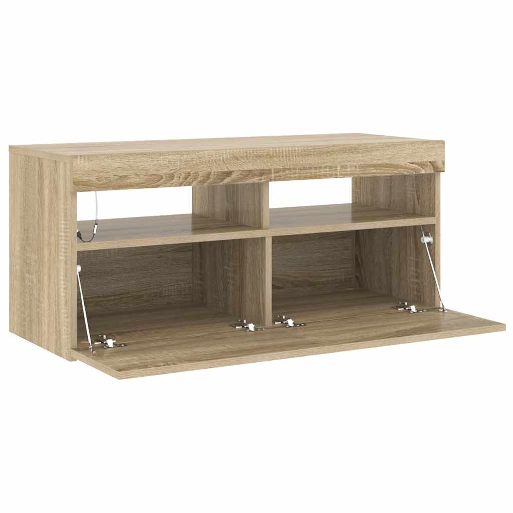 804385 vidaXL TV Cabinet with LED Lights Sonoma Oak 90x35x40 cm