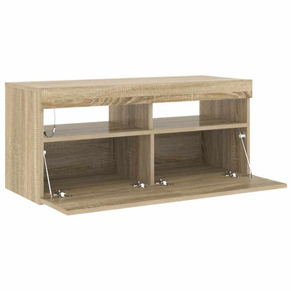 804385 vidaXL TV Cabinet with LED Lights Sonoma Oak 90x35x40 cm