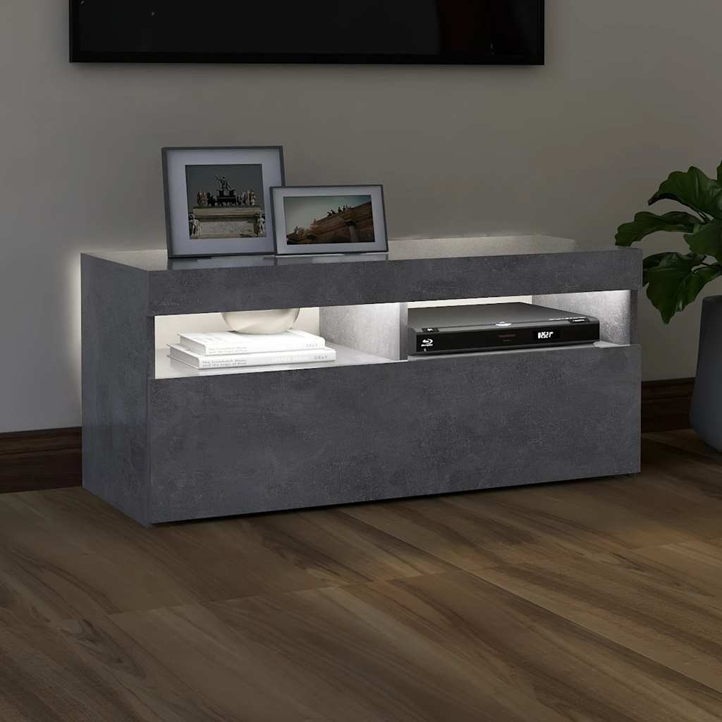 804386 vidaXL TV Cabinet with LED Lights Concrete Grey 90x35x40 cm