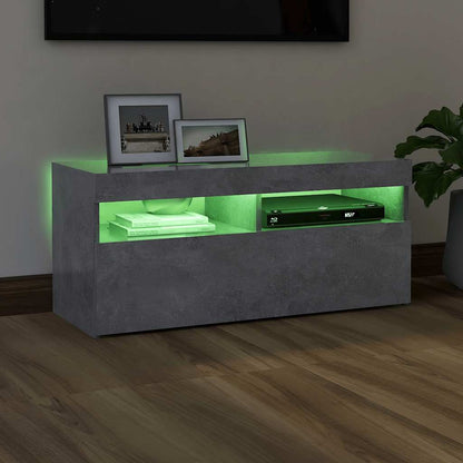 804386 vidaXL TV Cabinet with LED Lights Concrete Grey 90x35x40 cm
