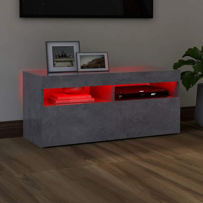 804386 vidaXL TV Cabinet with LED Lights Concrete Grey 90x35x40 cm