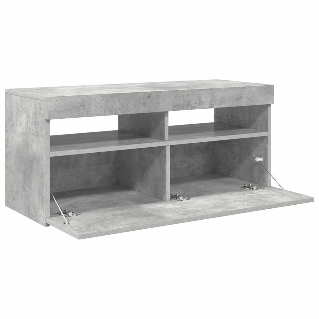 804386 vidaXL TV Cabinet with LED Lights Concrete Grey 90x35x40 cm