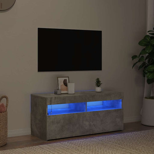 804386 vidaXL TV Cabinet with LED Lights Concrete Grey 90x35x40 cm