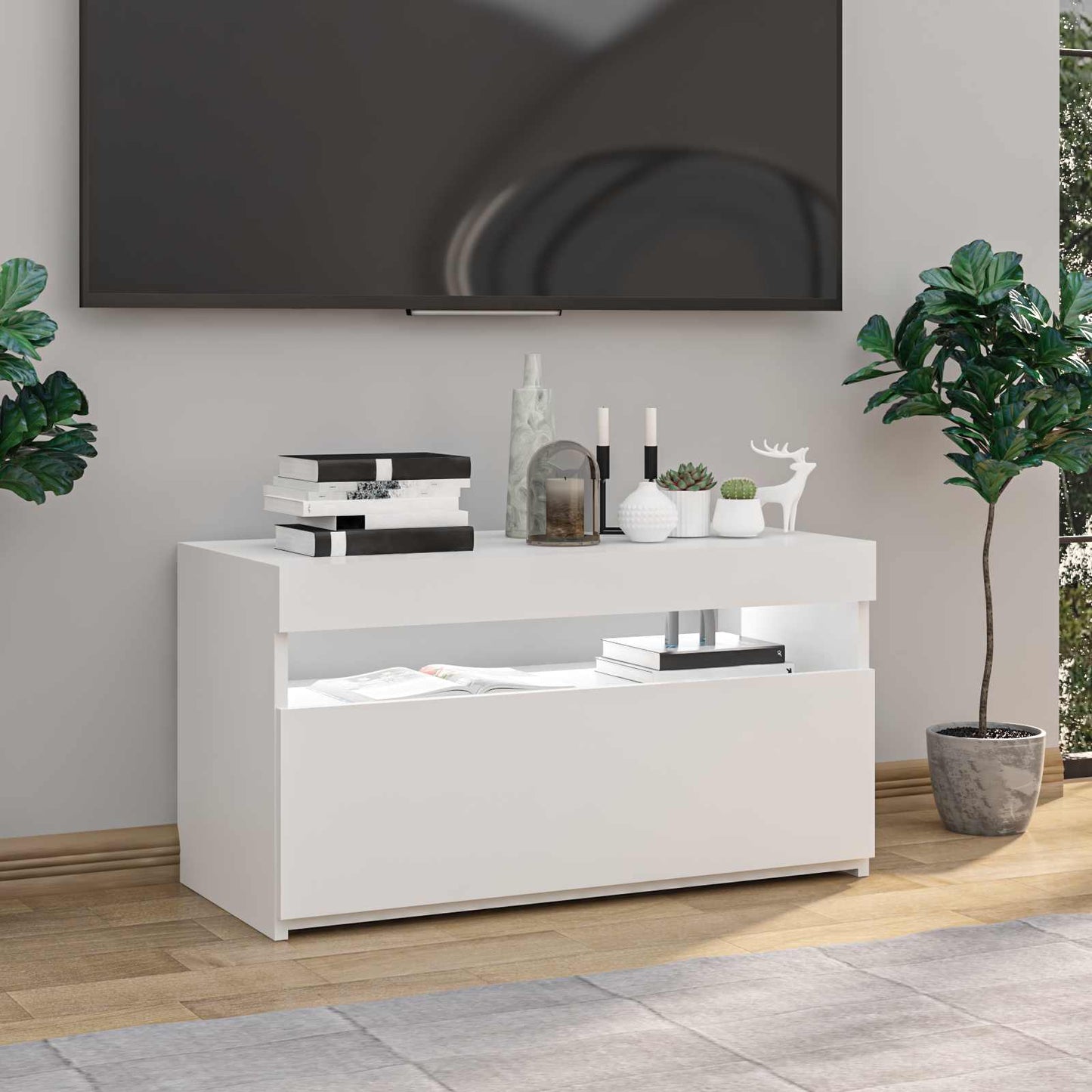 804391 vidaXL TV Cabinet with LED Lights White 75x35x40 cm