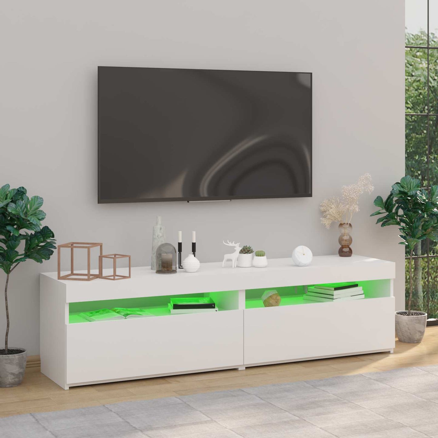 804392 vidaXL 2 Piece TV Cabinet Set with LED Lights White 75x35x40 cm